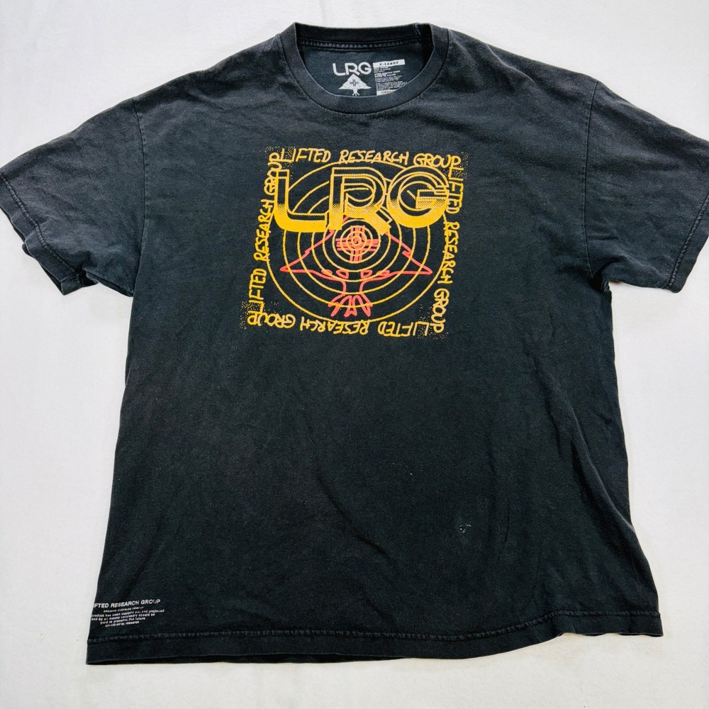 LRG Lifted Research Group Mens XL Black Graphic Tee Standard Fit Short Sleeve